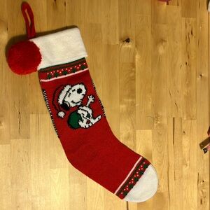 Red and White Christmas Stocking with Snoopy in Santa Hat